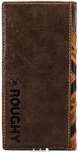 Load image into Gallery viewer, &quot;Kamali&quot; Patchwork Rodeo Wallet with Brown Leather Overlay and Roughy 2.0 Debossed red and Black Logo