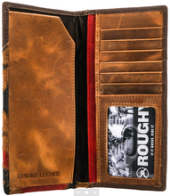 Load image into Gallery viewer, &quot;Kamali&quot; Patchwork Rodeo Wallet with Brown Leather Overlay and Roughy 2.0 Debossed red and Black Logo