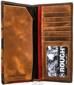 "Kamali" Patchwork Rodeo Wallet with Brown Leather Overlay and Roughy 2.0 Debossed red and Black Logo