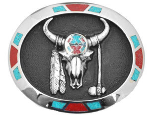 Medicine Bull with Feather Belt Buckle (Made In The USA)