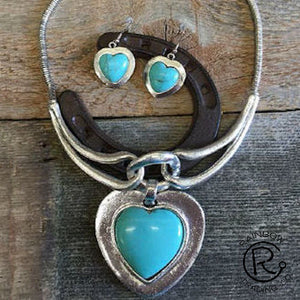 Western Turquoise Heart Necklace and Matching Earrings