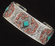 Western Silver & Copper Bracelet with Turquoise Stones