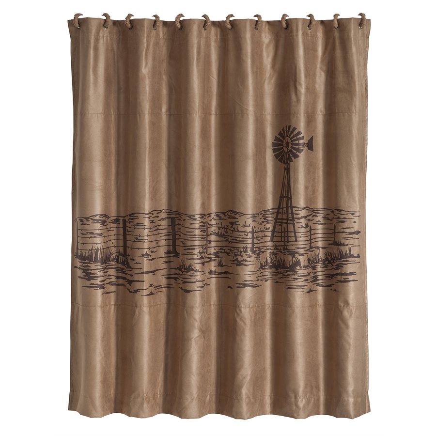 Windmill Landscape Western Embroidered Shower Curtain
