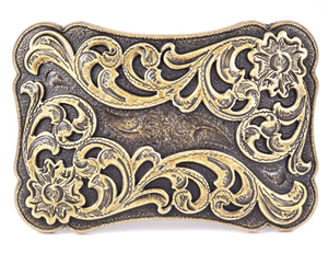 Rectangular Scrolled Belt Buckle - Choose From Silver or Bronze