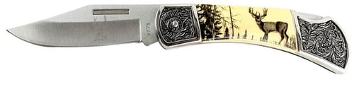 Western Folding Pocket Knife with Deer Scene