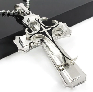 Fashion Cross Necklace For Men with Stainless Steel Pendant Silver