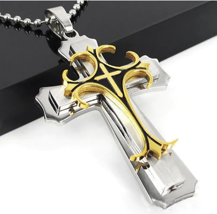 Fashion Cross Necklace For Men with Stainless Steel Pendant Gold
