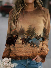 Load image into Gallery viewer, Brown Running Horse Print Lightweight Sweatshirt