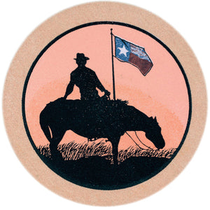 "Rider and Texas Flag" 4-Piece Sandstone Coaster Set