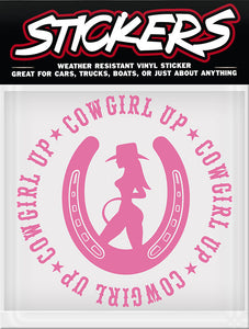 Cowgirl Up - Horse Shoe Sticker (5-1/2"" x 5-1/2")