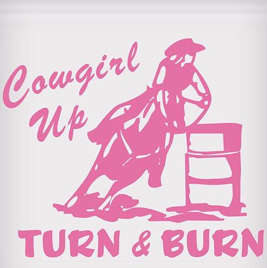 Cowgirl Up - Turn & Burn Barrel Racer Sticker (5-1/2