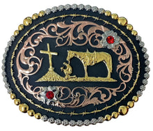 Load image into Gallery viewer, &quot;Praying Cowboy&quot; Western Tri-Color Belt Buckle