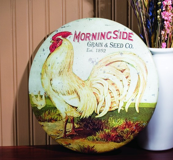 Domed Round Tin Rooster Sign