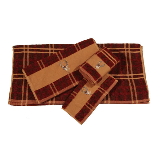 Deer Embroidered 3-PC Bath Towel Set, Plaid