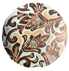 Western Floral Turquoise Leather Coaster - 4.25"