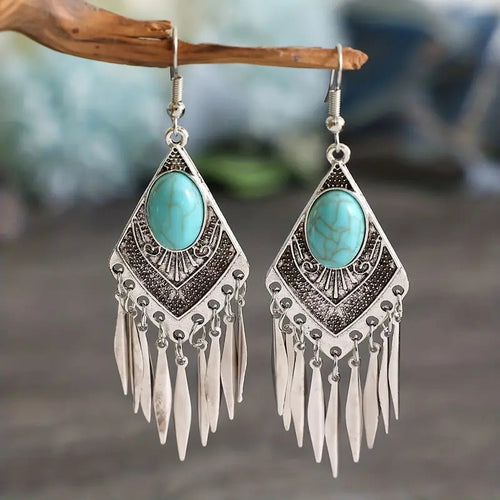 Bohemian Vintage Ethnic Style Turquoise Design Hook Earrings