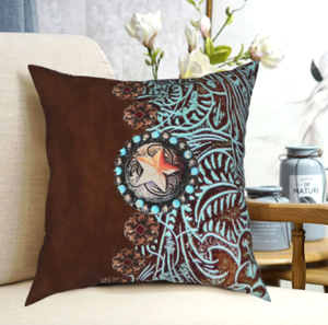 Turquoise Tooled Look with Star Decorative Accent Pillow