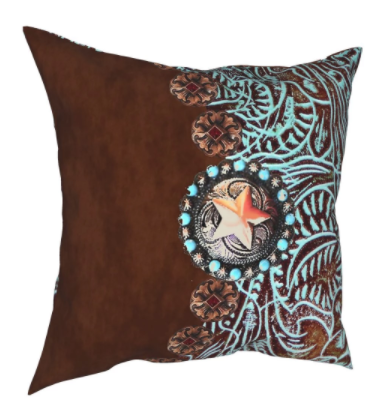 Turquoise Tooled Look with Star Decorative Accent Pillow