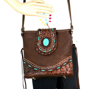 Trinity Ranch Tooled Partial Leather Crossbody - Brown