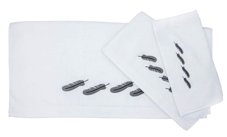 3 Piece Feather Embroidery Towels White