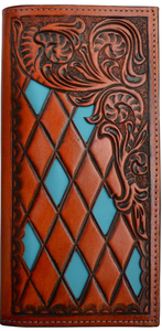 Western Tan & Turquoise Diamond Pattern Rodeo Wallet