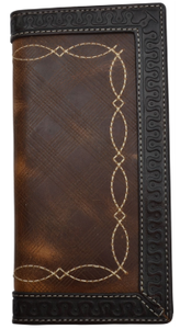 Brown Leather Western Rodeo Wallet with Fancy Stitch