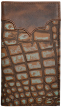 Load image into Gallery viewer, Brown &amp; Turquoise Gator Print Western Rodeo Wallet