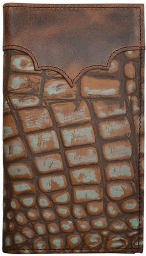 Brown & Turquoise Gator Print Western Rodeo Wallet