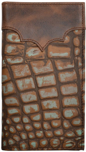 Brown & Turquoise Gator Print Western Rodeo Wallet