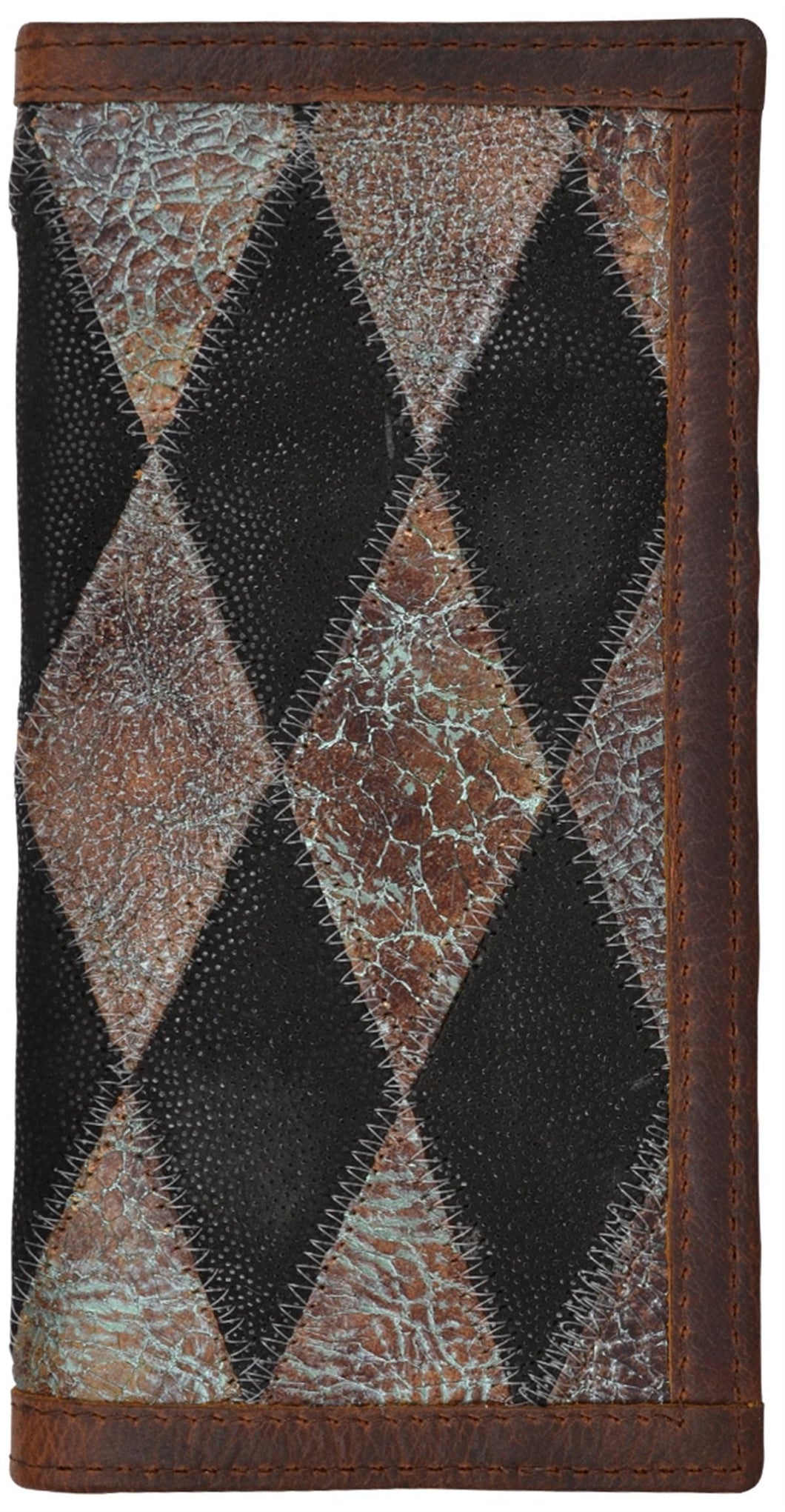 Western Turquoise & Brown Patchwork Gator Print Rodeo Wallet
