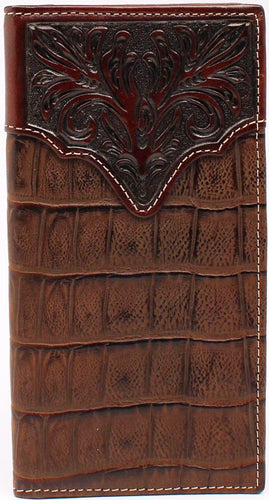 Western Chocolate Croc & Tooled Leather Rodeo Wallet by Ariat