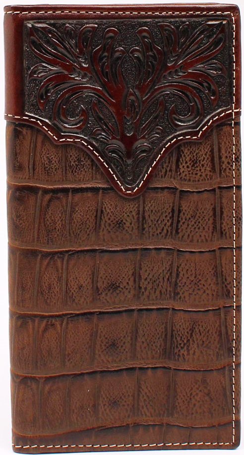 Western Chocolate Croc & Tooled Leather Rodeo Wallet by Ariat
