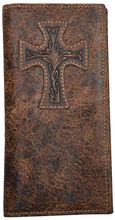 Load image into Gallery viewer, Western Distressed Brown Crackled Rodeo Wallet with Cross
