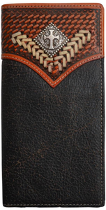 Black and Tan Western Rodeo Wallet with Cross Concho