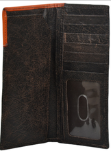 Load image into Gallery viewer, Black and Tan Western Rodeo Wallet with Cross Concho