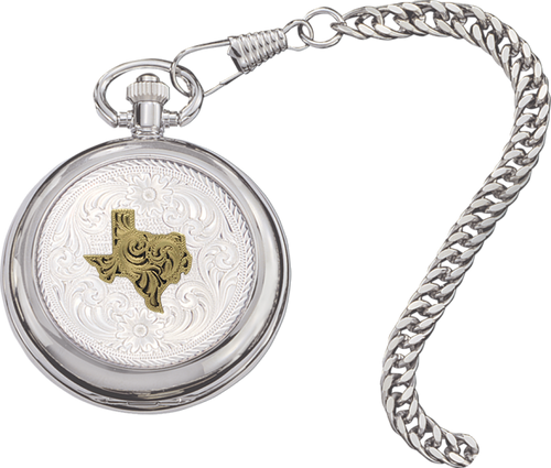 State of Texas Small Silver Inlay Pocket Watch