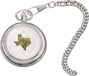 State of Texas Small Silver Inlay Pocket Watch
