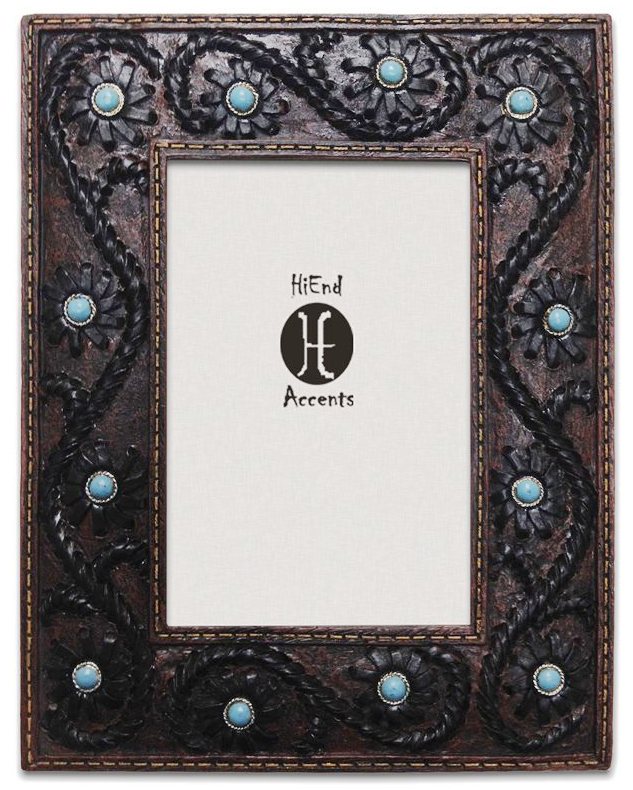Scrolled Lacing with Turquoise Stones Picture Frame, 4x6