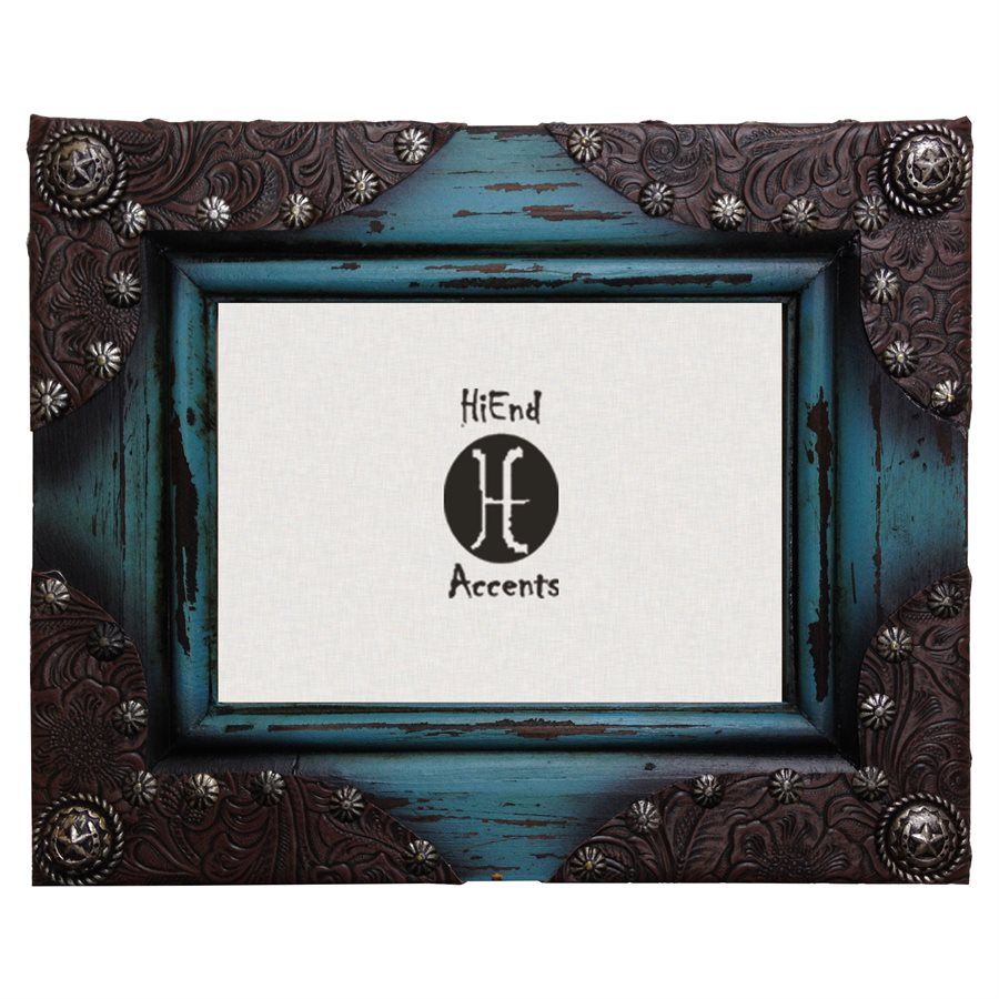 Turquoise and Tooled Leather Look Photo Frame - 5