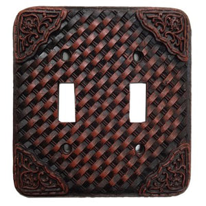 Basketweave/Tooled Resin Double Switch Plate Cover