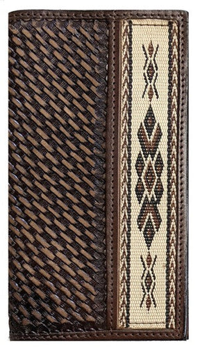Western Rodeo Wallet with Tapestry Edge and Basketweave Leather - Earthtone