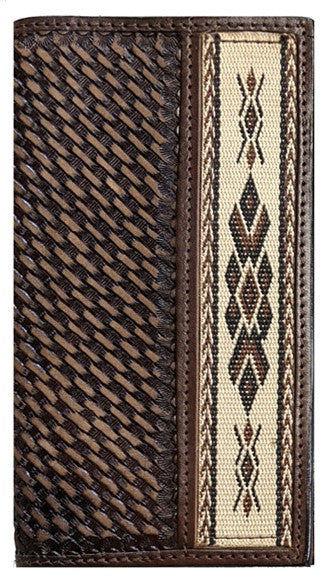 Western Rodeo Wallet with Tapestry Edge and Basketweave Leather - Earthtone
