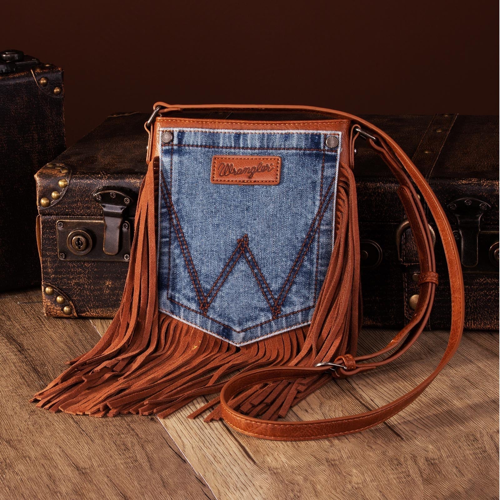 Wrangler Fringe Purse For Western Guitar Strap Crossbody Bag in Brown
