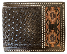 Load image into Gallery viewer, Western Dark Brown Basketweave Aztec Bi-Fold Wallet