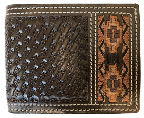 Western Dark Brown Basketweave Aztec Bi-Fold Wallet