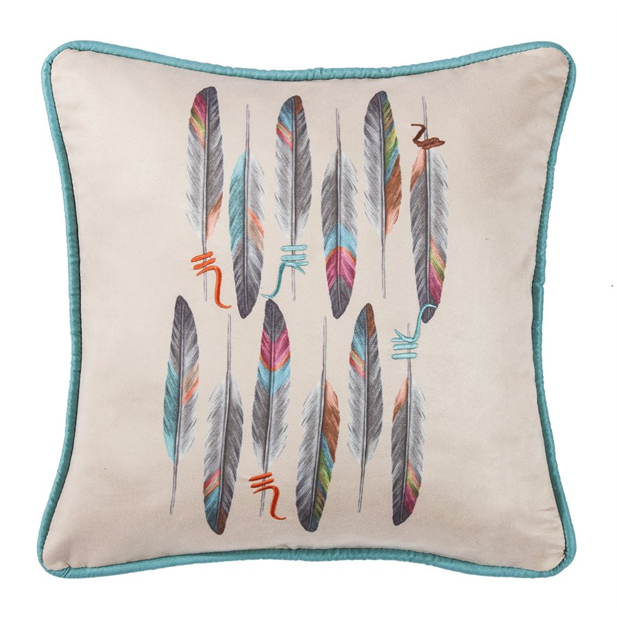 Feather Accent Pillow with Embroidery Details