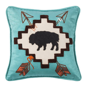 Large Buffalo Accent Pillow with Embroidery Details