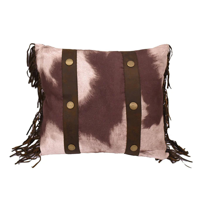 Cowhide Western Studded Accent Pillow with Fringe