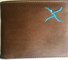 Load image into Gallery viewer, Twisted-X Brown Distressed Bi-Fold Wallet with Turquoise Embroidered Logo