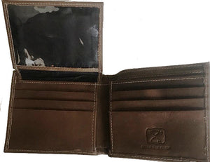 Twisted-X Brown Distressed Bi-Fold Wallet with Turquoise Embroidered Logo